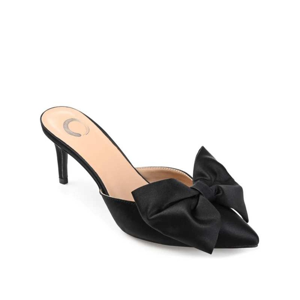 Journee Collection Tiarra Black Satin Bow Mule Kitten‎ Heels  Sz 8/ #S26257